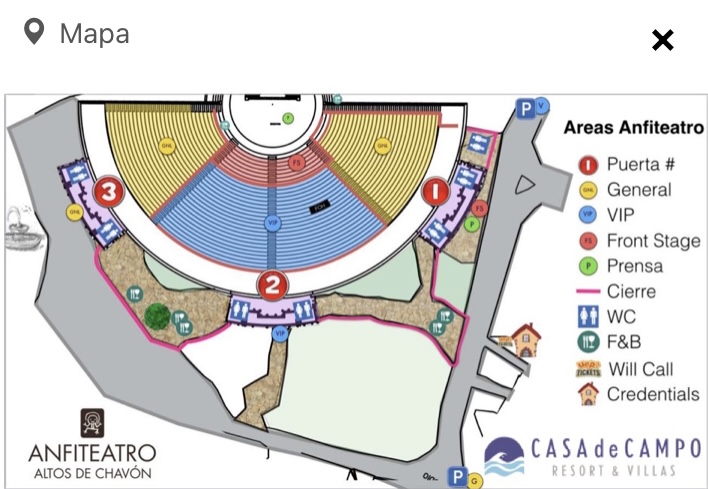 Mapa concierto Rosalia Republica Dominicana Altos de Chavon 